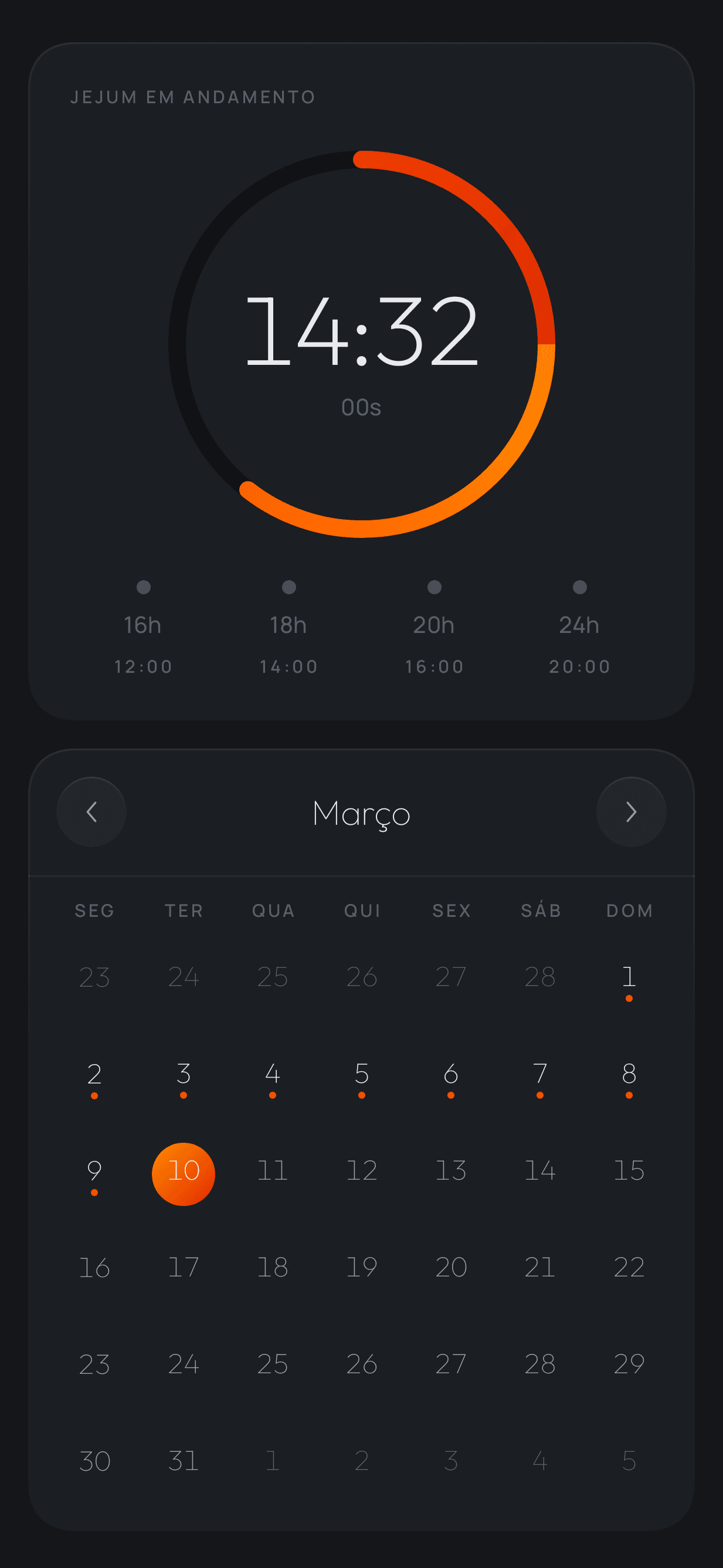 fastin — calendário com relógio de jejum