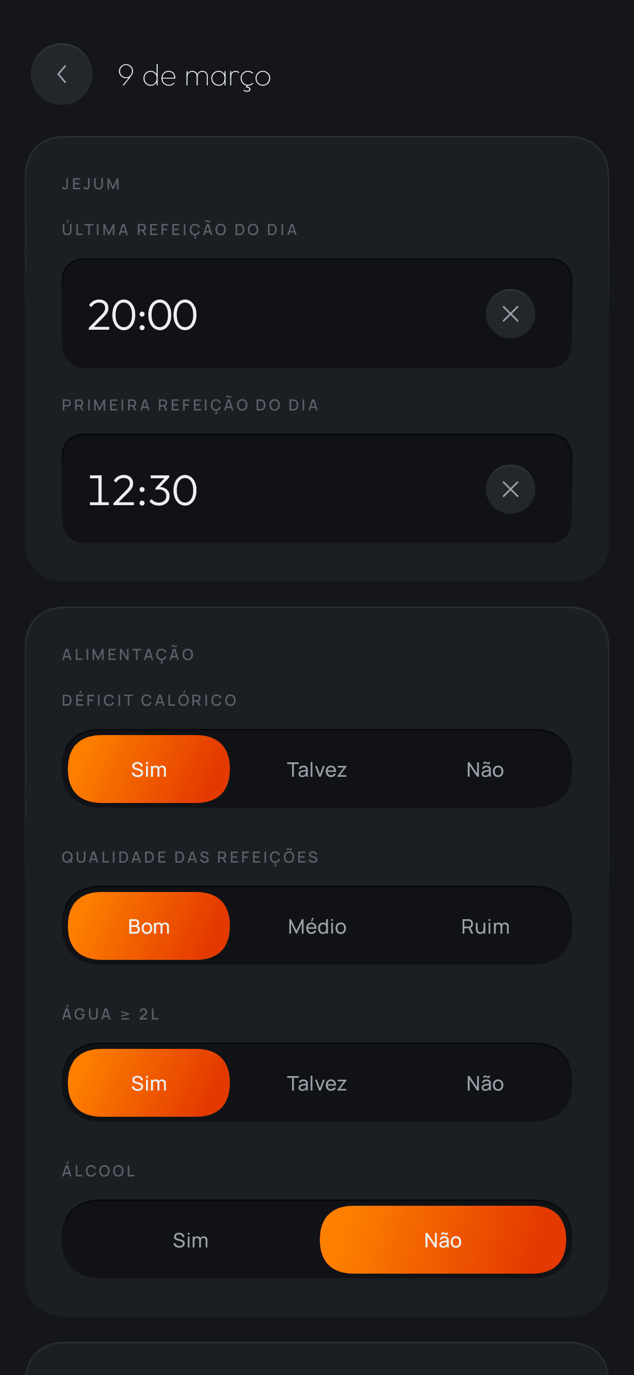 fastin — formulário de registro do dia